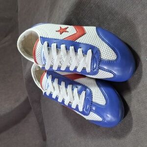 Converse Red White Blue Faux Leather Mesh Lace Up Sneakers G US J5 W7